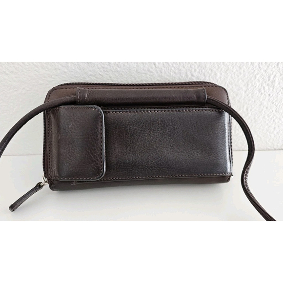 Vintage FOSSIL Dark Brown Leather Crossbody Purse Wallet Organizer - Very Clean - Picture 2 of 15